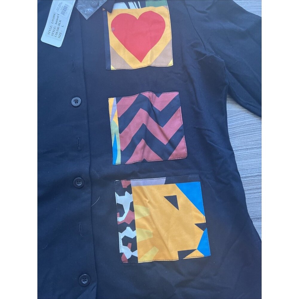 Berek Animal Collage Patched Women Button Shirt Retail Price $155 Black - Picture 3 of 8